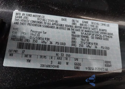 2016 Ford Focus Se z USA, uszkodzony, nr VIN 1FADP3F29GL379439